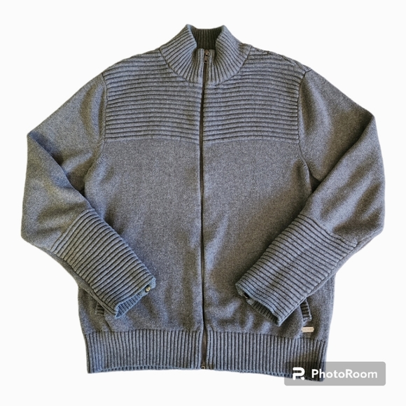 G by Guess Men's Knit Mock Neck Zip Cardigan Sz. XL Gray Ribbed Texture Sweater - Picture 3 of 16